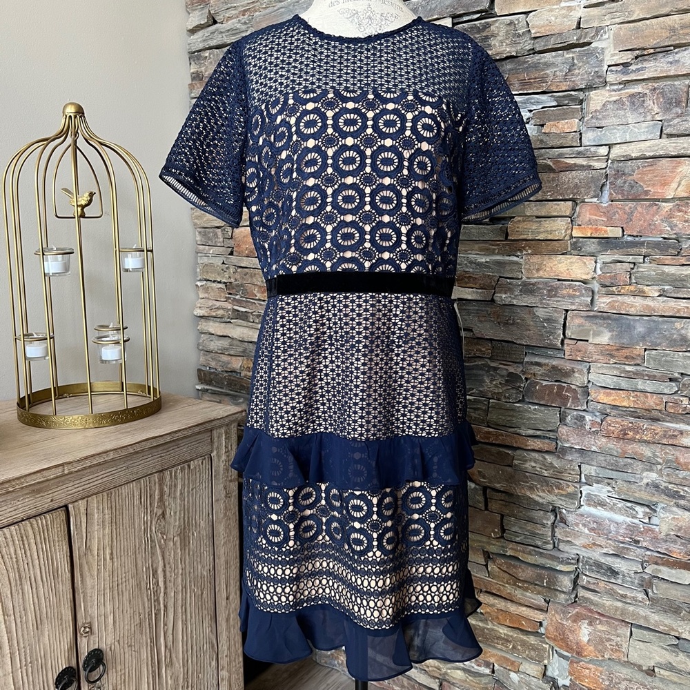 Chelsea28 Velveteen Belt Lace Sheath Dress